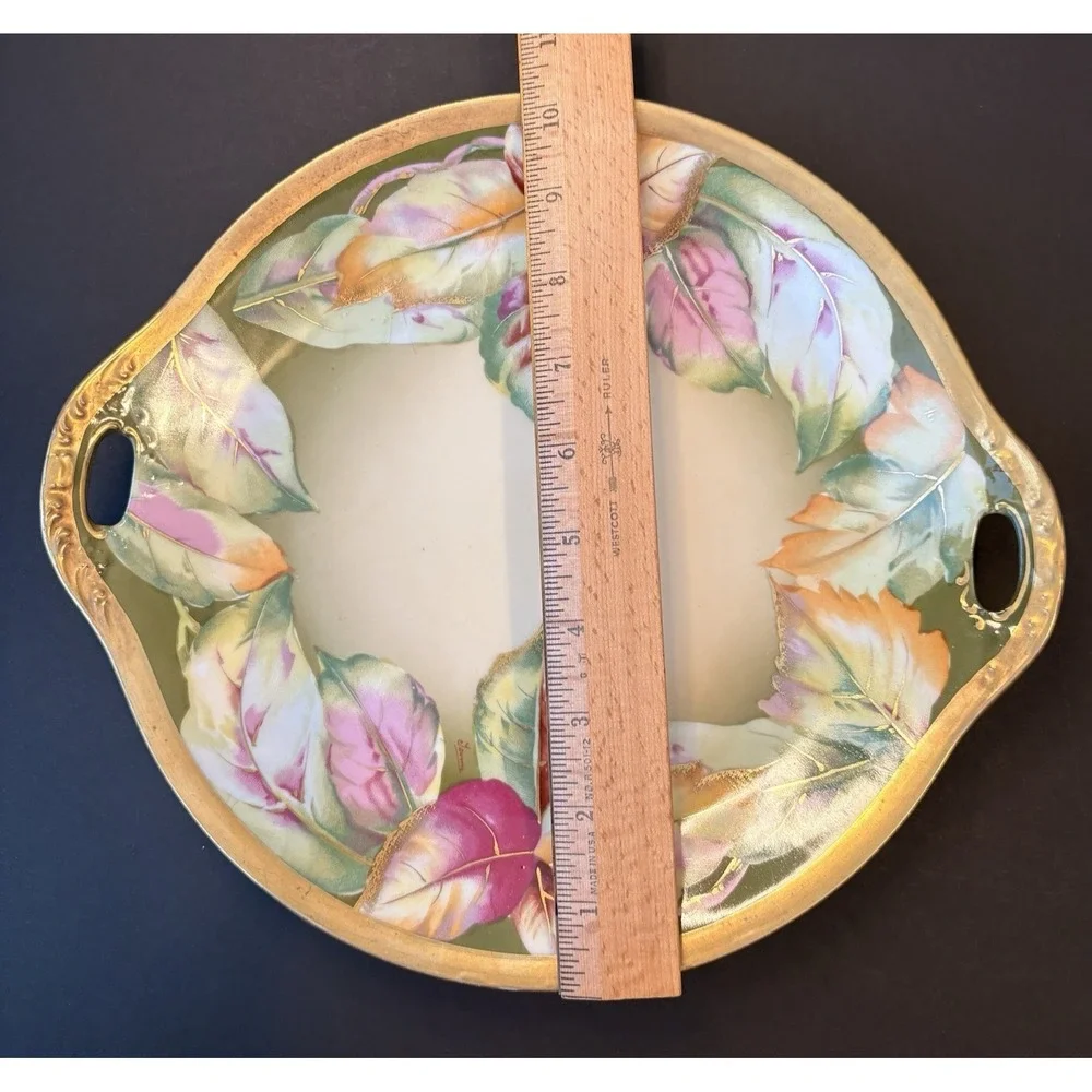 Vintage Royal Austria O&E.G. Cake Plate Autumn Leaves Hand‎ Painted Gold Trim